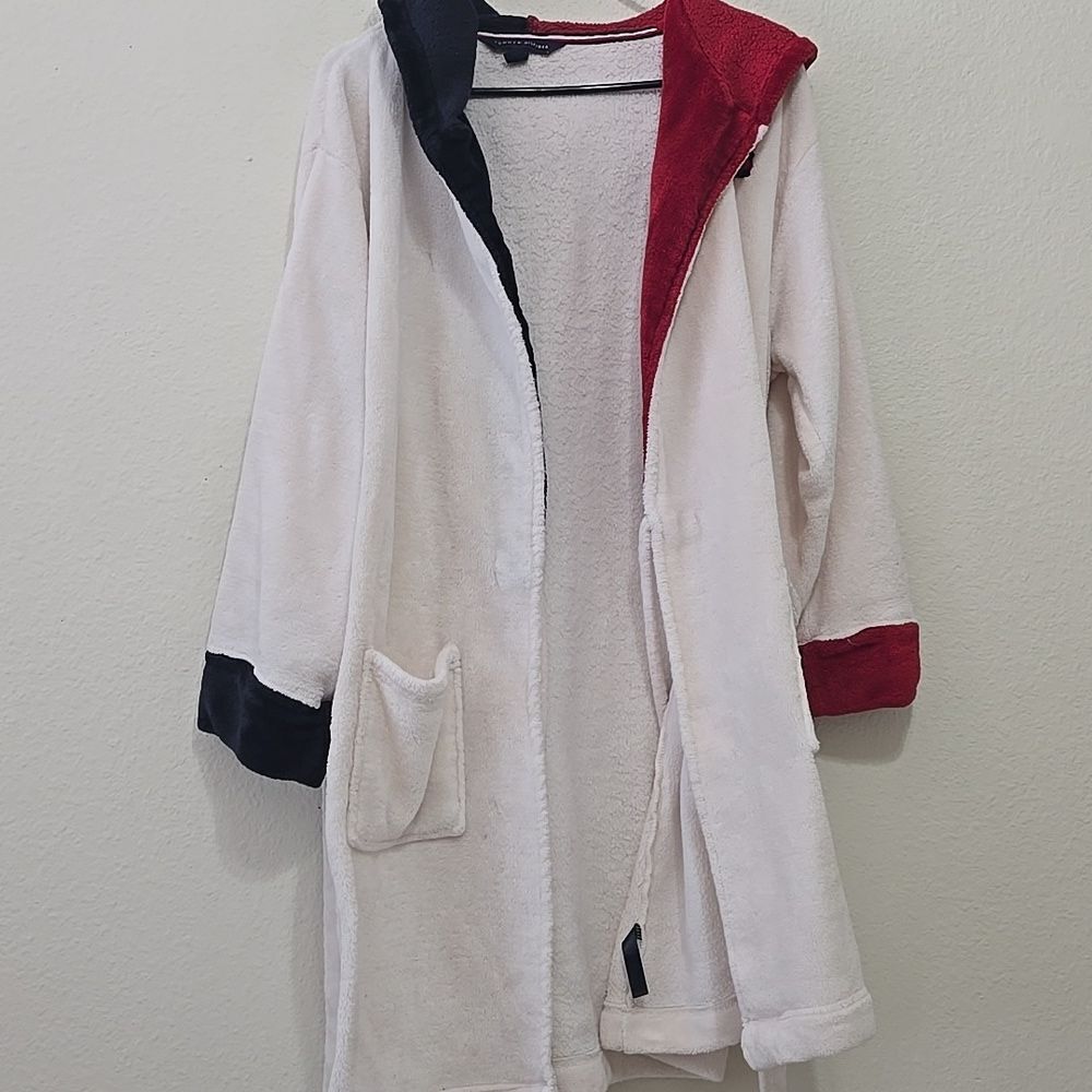Tommy Hilfiger Cream, Red/blue Fleece Robe L
